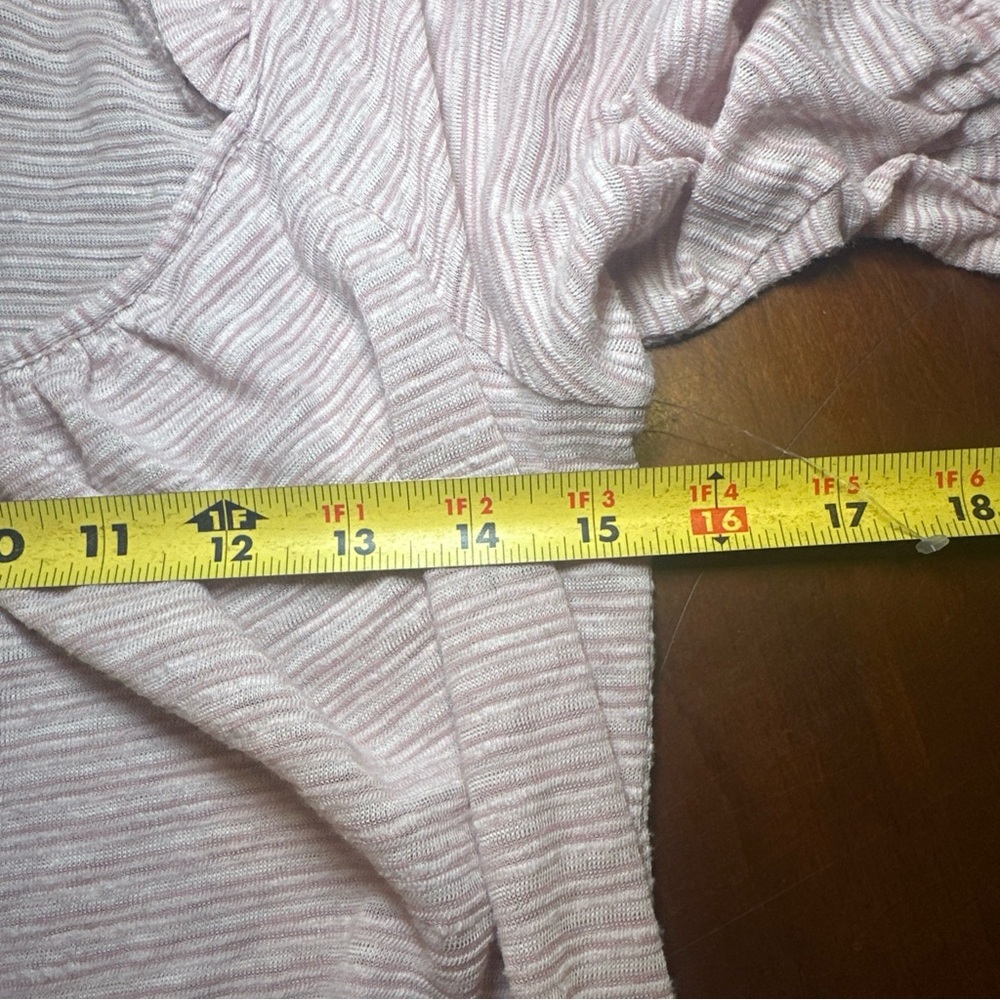 Free People Dorothy Fawn Pink stripe ruched sleeve,‎ neckline crop top size Med - Picture 7 of 8